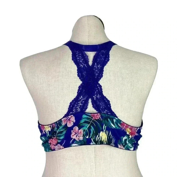 Cacique Bra Women 44C Blue Floral Boost Plunge Front Close Underwire NEW - Picture 6 of 6